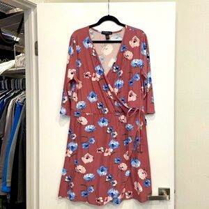 Macy's Mauve Pink Floral Faux Wrap Dress - 1X - NEW!